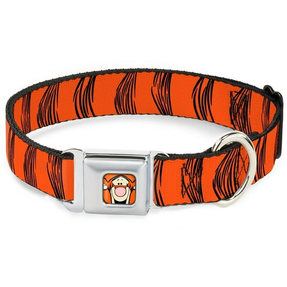 Disney Pet Collar, Dog Collar Metal Seatbelt Buckle, Tigger Stripes Orange Black, 9.5 to 13 Inches 1.0 Inch Wide