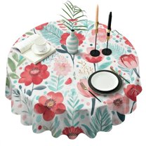 Pioneer Flower Floral Print Pattern Round Tablecloth 60"x60",Wrinkle Wipeable Table Cloth for Kitchen Dining Room Picnic Patio Party