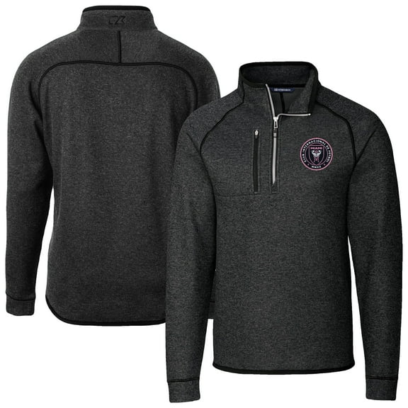Men's-Cutter & Buck  Heather Charcoal Inter Miami CF Big & Tall Mainsail Sweater-Knit Half-Zip Pullover Top