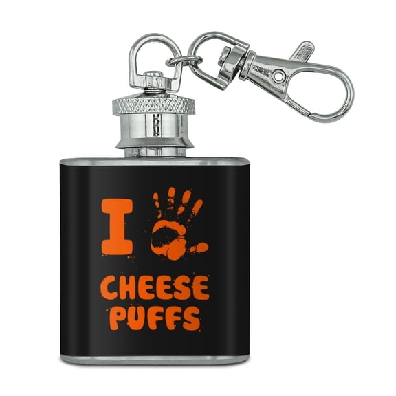 I Love Cheese Puffs Hand Print and Crumbs Funny Stainless Steel 1oz Mini Flask Key Chain
