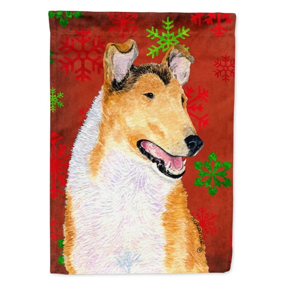 Carolines Treasures SS4677-FLAG-PARENT Collie Smooth Red Green Snowflakes Christmas Flag multicolor