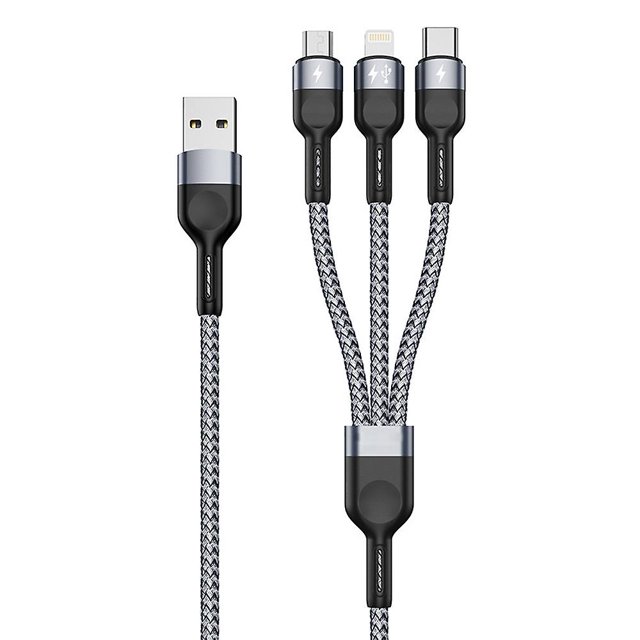 Cable de carga USB 3 en 1, cable de carga trenzado rápido de 1,3 m, cable de carga universal con múltiples puertos