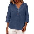 thumbnail image 7 of 3/4 Length Sleeve Womens Tops Plus Size Cotton Linen Shirts V-neck Casual Loose Fit Button Down Blouses Dressy Work Beach Vacation Early Fall Clothes, 7 of 7