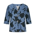 thumbnail image 5 of BRGZLK Womens Cotton Linen Button Down Shirt 2025 Summer Trendy Floral Printed Tee Loose Casual Short Sleeve Round Neck Tops Blue XXL, 5 of 7