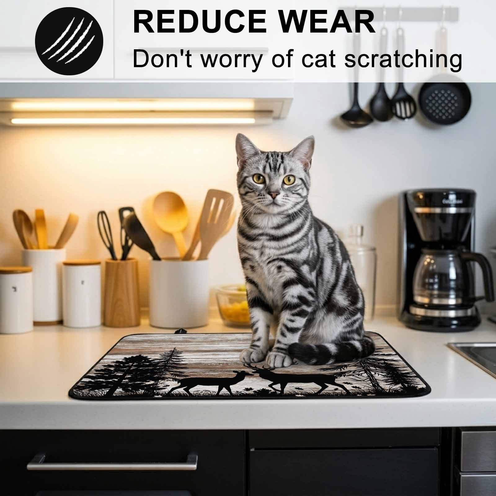 Deer Silhouettes Stove Top Cover for Electric Stove, Heat-proof & Non Slip Glass Top Stove Cover Protector, Trees Wooden Retro Art Farmhouse Kitchen Flat Cooktop Rubber Mat 24x21 Inches