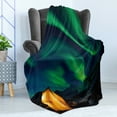 thumbnail image 4 of Aurora Borealis Soft Flannel Fleece Throw Blanket, Psychedelic Sky on Nordic Camping Radiant Energy Image, Cozy Plush for Indoor and Outdoor Use, 50" x 70", Forest Green Yellow, by Ambesonne, 4 of 5