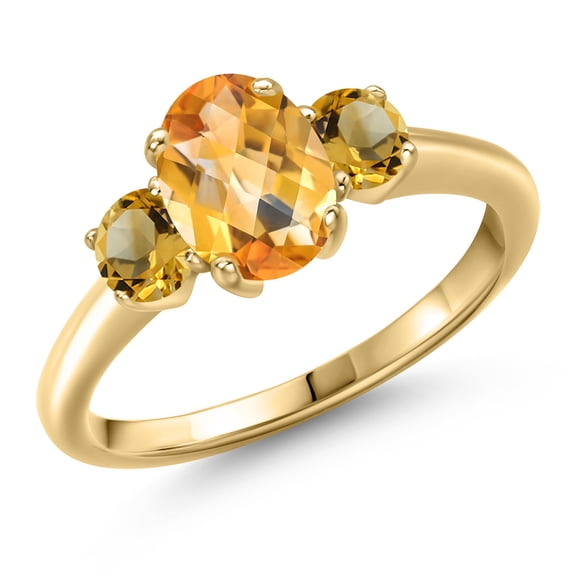 Gem Stone King 10K Yellow Gold Yellow Citrine Engagement Ring for Women | 1.76 Cttw | Oval Checkerboard 8X6MM | Gemstone November Birthstone | Size 6
