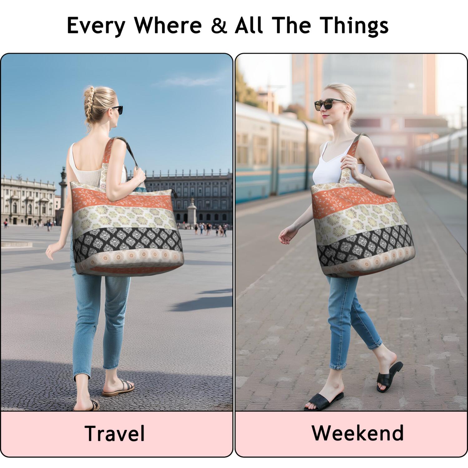 Colorful Pioneer Flower Pattern Travel Tote Bags for Women Carry On,Large Weekender Bags for Women Travel,Multi Functional Duffle Bag for Work,Shopping,Sports