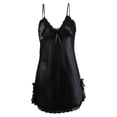 thumbnail image 1 of INSPIRAR CHIC Mujeres Satén V Cuello Floral Encaje Trim Ropa de Dormir Camisón Vestido de Pijama Negro-encaje XL, 1 of 6