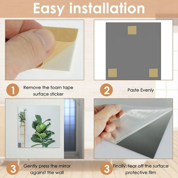 Espejo Autoadhesivo Sin Vidrio de 4 Piezas, Espejo Delgado y Flexible para DecoracióN de Pared DIY para Dormitorio Familiar, Armario, BañO, S
