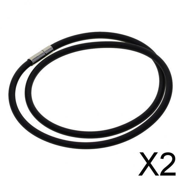 Collar de caucho negro Salvador Sin Colgante con cierre de latón 55cm 2 piezas
