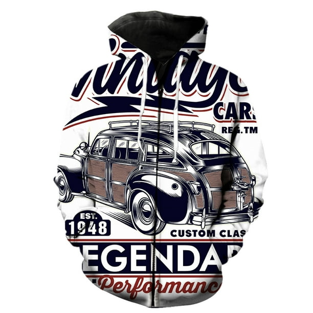 Sudadera con capucha y cremallera para hombre, diseño de coche clásico de dibujos animados, divertida impresión 3D, moda 2024, gran oferta, sudaderas Harajuku de manga larga, informales, geniales para