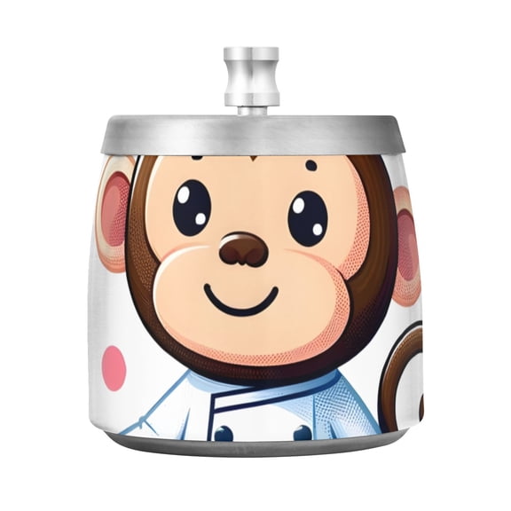 Monkey Chef Cooker Ashtray with Lid Smell Proof Cigarette Ashtray Stainless Steel Smokeless Ash Holder for Indoor Outdoor
