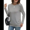 thumbnail image 3 of Camisas de Larga para Mujer, Túnicas, Blusas Holgadas, Elegantes, Cuello Redondo, Suéteres Básicos. Gris L, 3 of 10