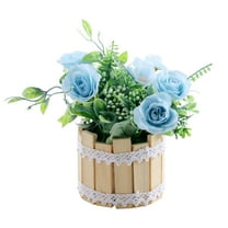 Potted Artificial Rose Flowers Fake Flowers in Woden Pot Silk Rose Flower Small Bonsai for Home Wedding Office Restaurant Table Centerpieces Decor