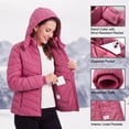 thumbnail image 6 of Lightweight Full-Zip Puffer Jacket with Hood Quilted Warm Winter Coat for Women Water Resistance, Pink, 6 of 8