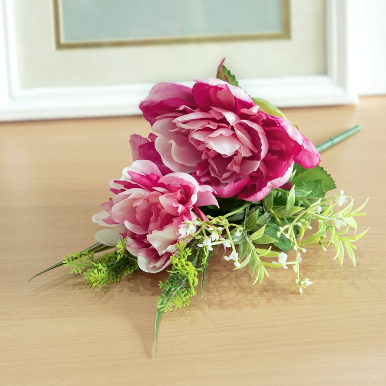 4 pack) 11-inch Artificial Silk Pink Peony & Baby's Breath Mixed
