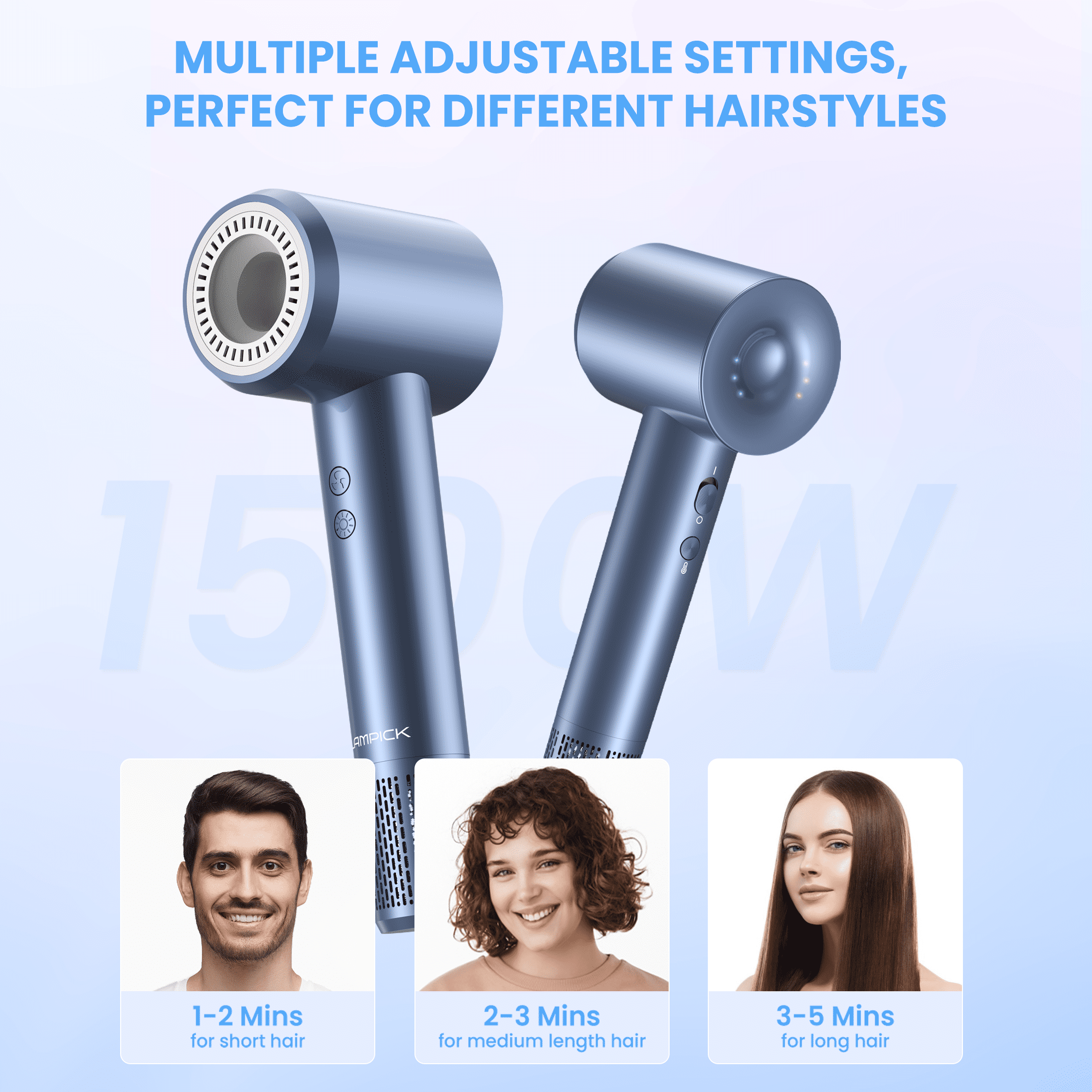 Professional High Speed Hairdryer with 150,000 RPM Motor for Fast Drying, Ionic Blow Dryer, 5 Temps/3 Speeds Lightweight Hairdryer with Magnetic Nozzle for Home Travel
