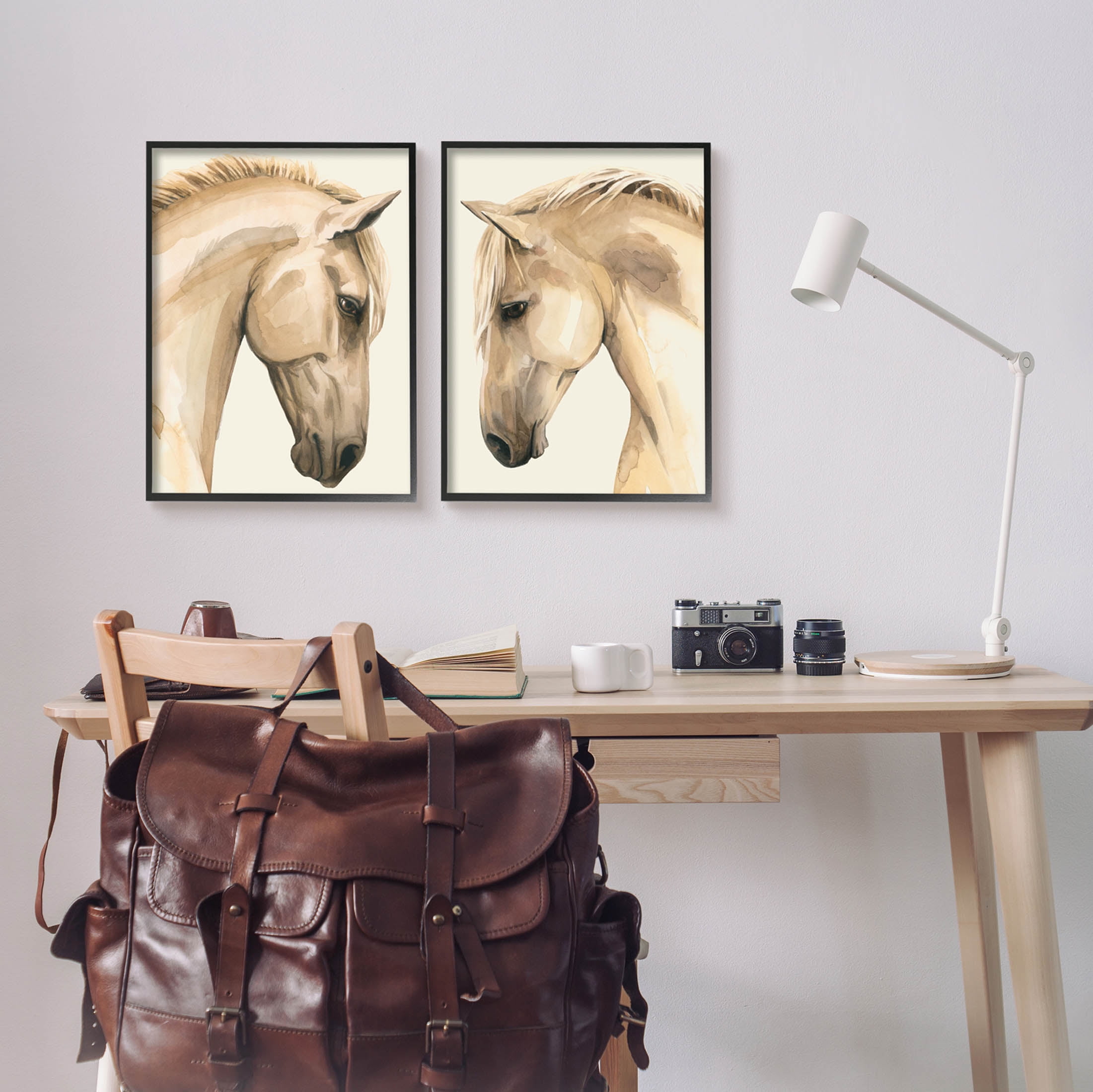 Stupell Industries Stoic Farm Horse Portrait Graphic Art Black Framed Art Print Wall Art, Set of 2, Design by Grace Popp