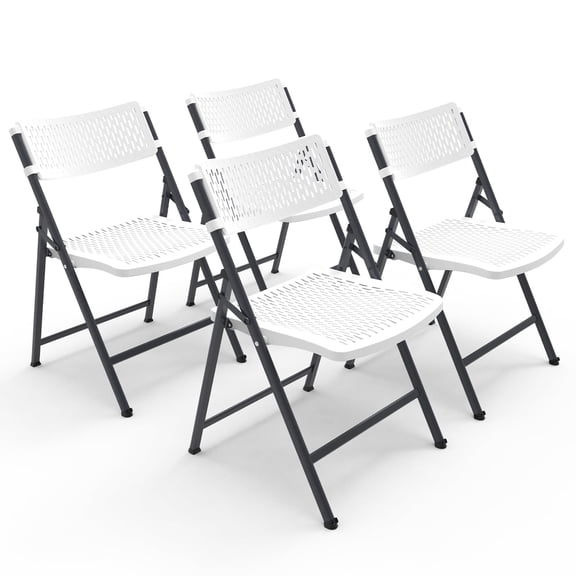 WLLJOY 4 Pack Folding Chair, 350 Lb Weight Capacity, Fold chair with Breathable Seat Indoor/Outdoor for Picnic,Races, Parties & Weddings, White