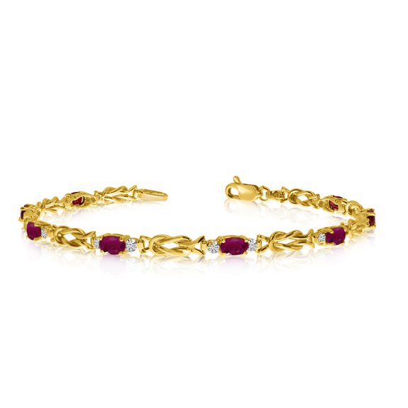 14K Yellow Gold Oval Ruby and Diamond Bracelet