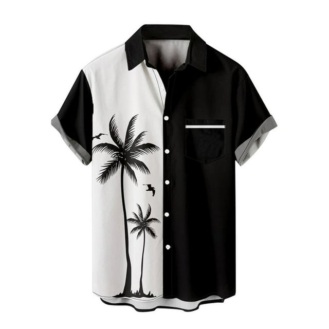 Black Short Sleeve Button Up Shirts For Men Button Shirts For Men Vintage Coconut Tree Hawaiian Shirts