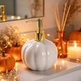 thumbnail image 3 of Secfreeship White Ceramic Pumpkin Soap Dispenser with Gold Pump, 5.7 Inch Fall Bathroom Liquid Hand Wash Bottle, Autumn Holiday Home Kitchen Decor, 3 of 7