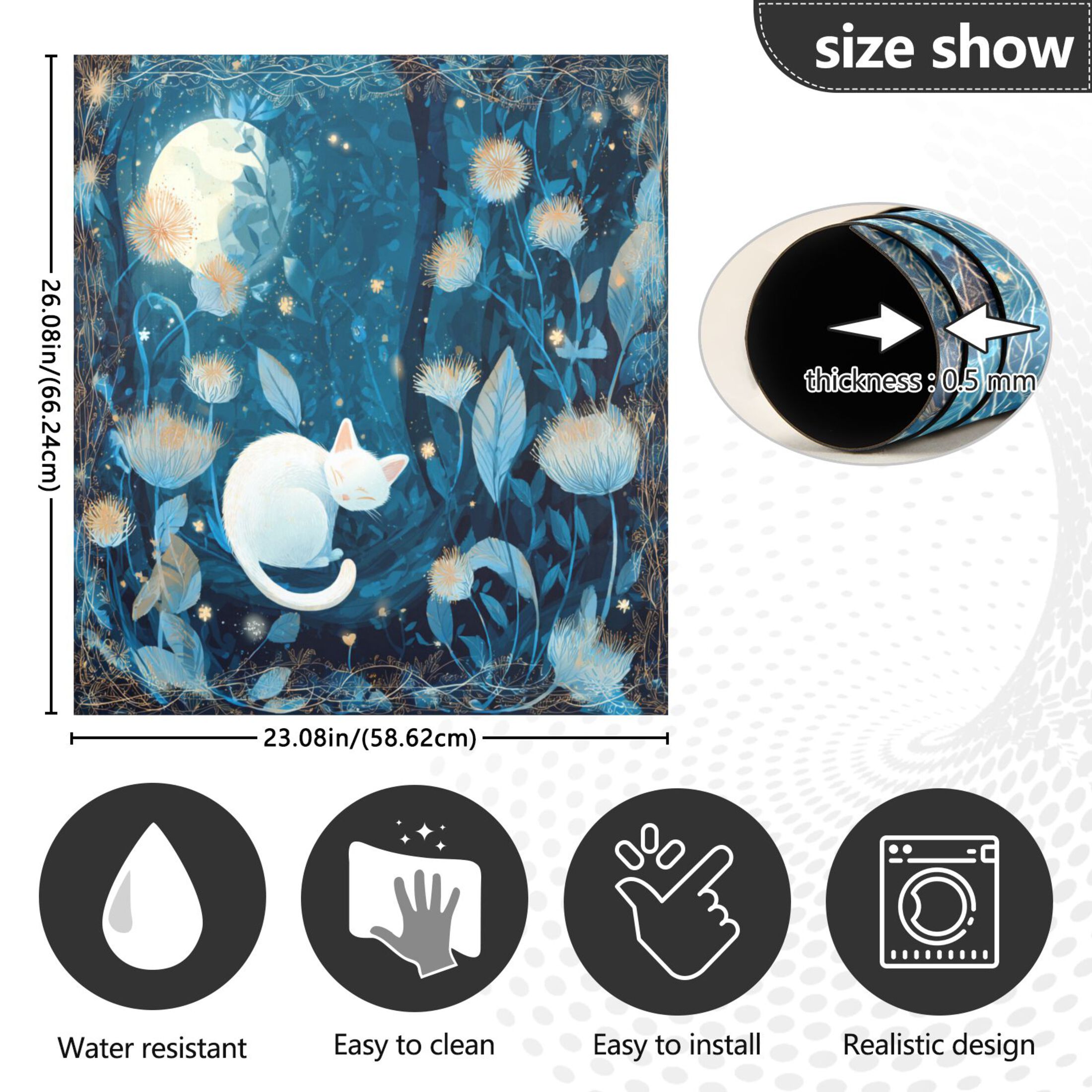 Dishwasher Magnetic Refrigerator Magnet Cover Sticker Home Decorative 23"x26" Whimsical White Cat