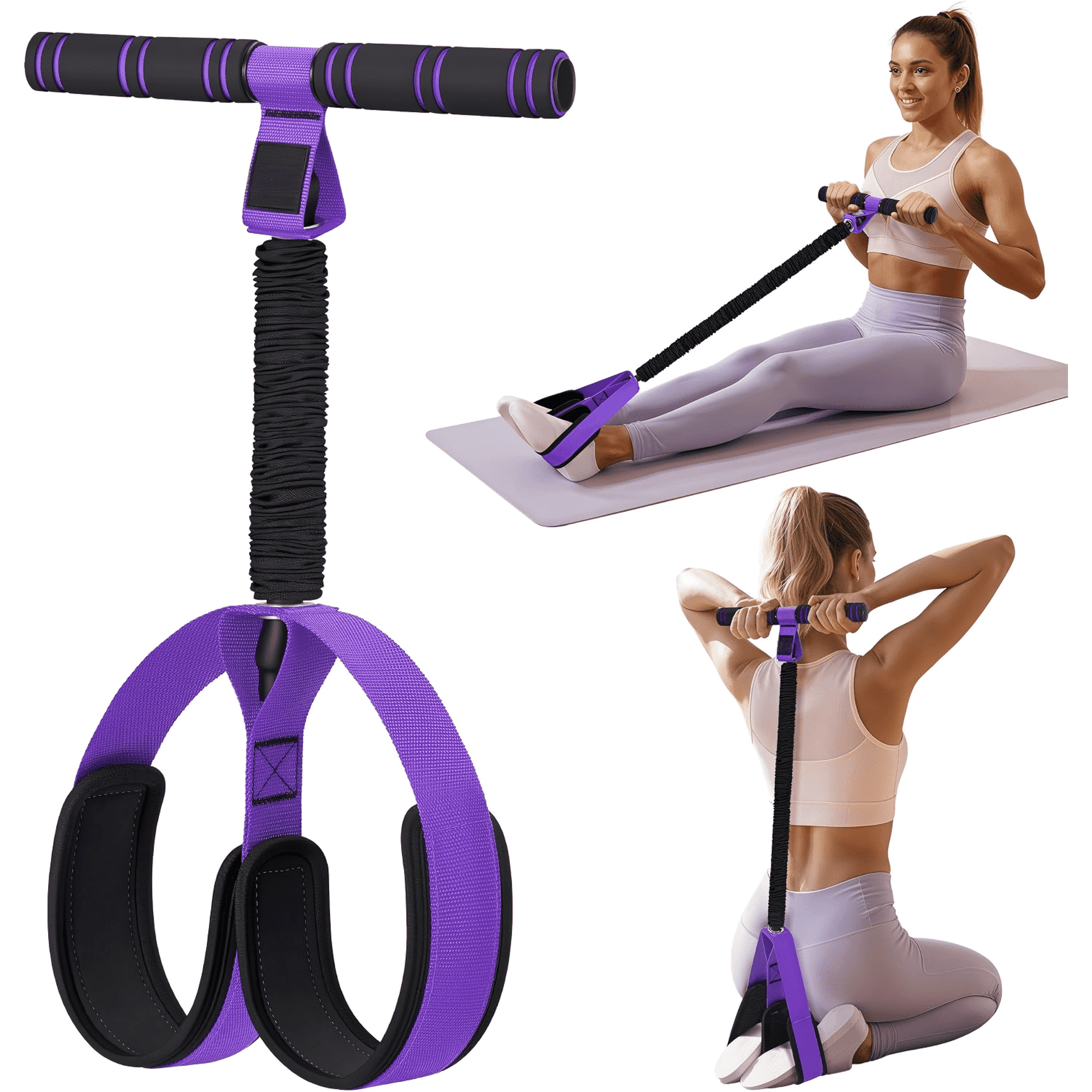XBQUSVI Pedal Resistance Band with Handle, Upgraded 55LBS Exercise Bands for Core Abs Legs Glutes Arms Strength, Physical Therapy Pilates Sit Up Home Gym