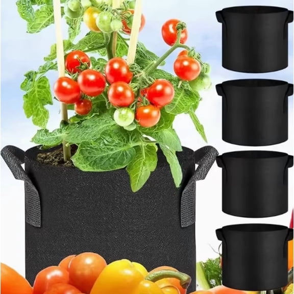 PURELY- 10 Pack Fabric Grow Pots Round Aeration Plant Pot Grow Bag 5 Gallon Black Garden