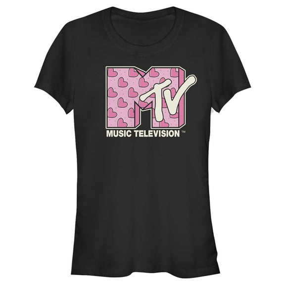 Junior's MTV Valentine's Day Pink Heart Logo Graphic Tee Black Small