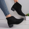 thumbnail image 4 of Mepaouo Women's Suede Leather Ankle Boots Stacked Heel Western Slip on Chelsea Booties(Black,8), 4 of 9
