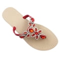 thumbnail image 2 of Sandalias Hinyyrin para mujer, planas, con diamantes de imitación, color rojo, talla 8, 2 of 5