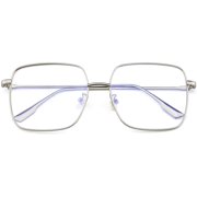 Blue Light Blocking Glasses Oversized Metal Square Non-Prescription Computer Glasses for Women and Men Kids (Silver)