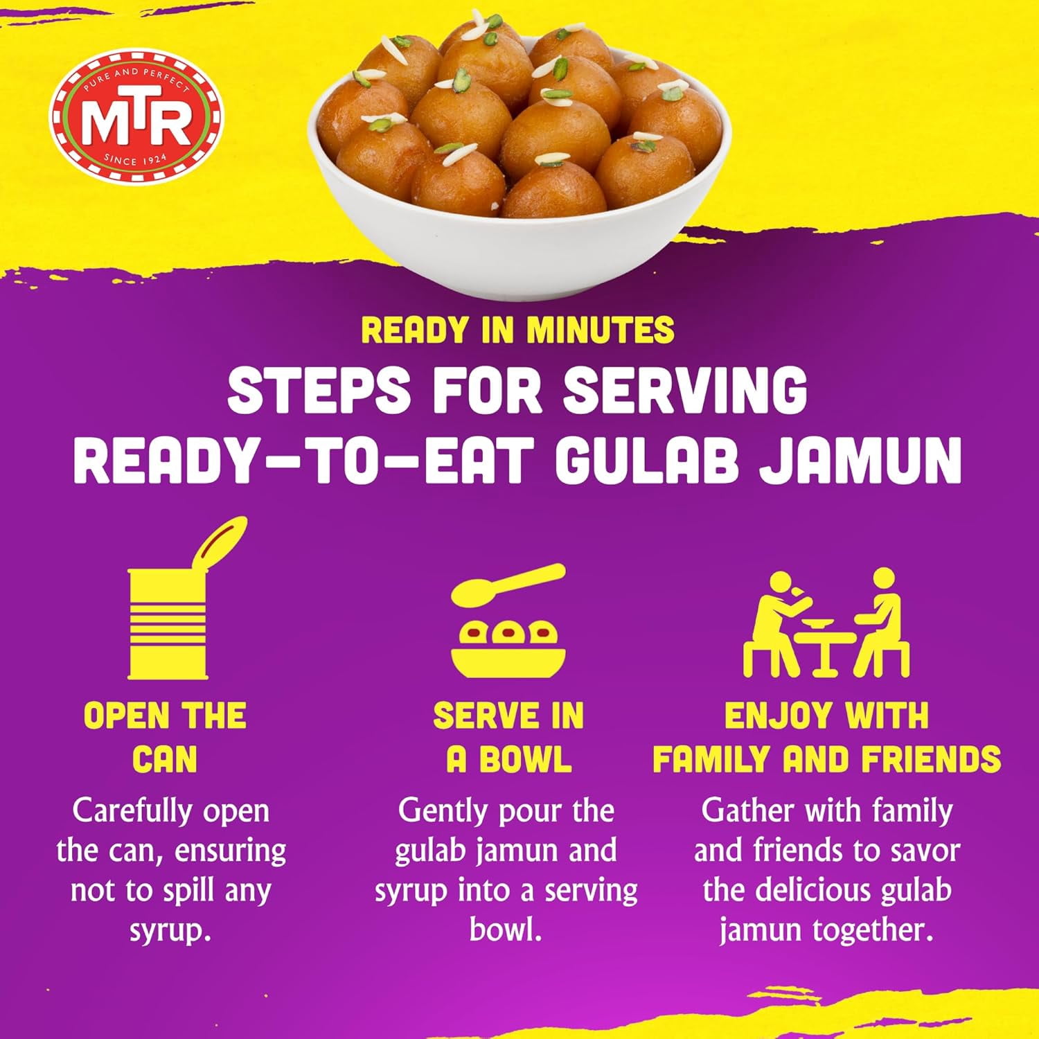 (12 pack) MTR Gulab Jamun – Traditional Indian Sweet – Soft & Melt-in-the-Mouth Texture – Easy to Prepare at Home – No Preservatives – 35.27 oz (Pack of 1)