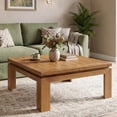 thumbnail image 2 of Finmind 39.4" Solid Wood Square Coffee Table, Farmhouse Center Table with Recessed Edge for Living Room, Easy Assembly, Natural Brown, 2 of 7