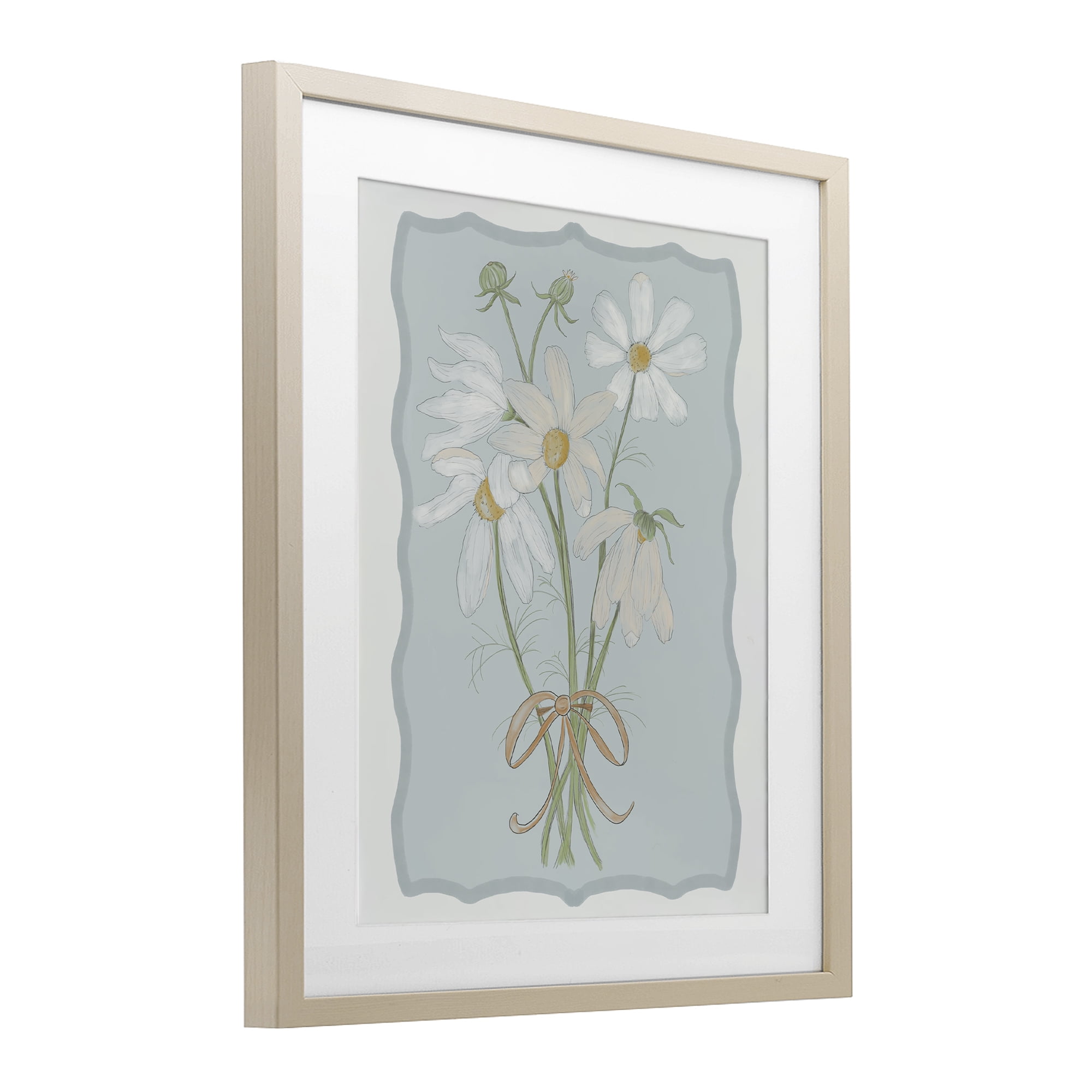 Spring Clippings Daisies Birch Framed Print Under Glass, design by Leslie Hermosa