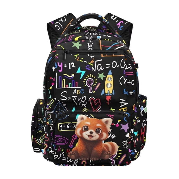 Forchrinse Red Panda Backpack for Kids Girls Math Formula 17 Inch Bookbag Elementary School Bag Large Capacity Daypack Backpacks with Multi Compartments