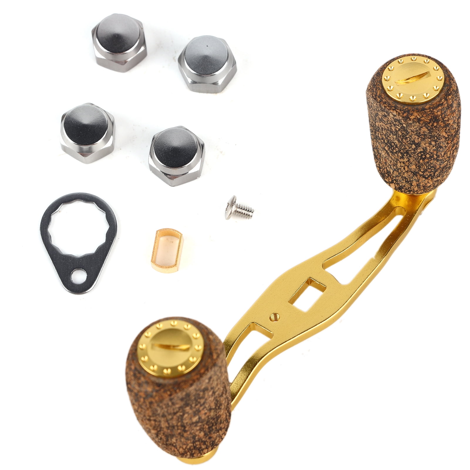 Felmuzaro Fishing Reel Handle Replacement Parts with Wood Knob Carbon Fiber Frame (Gold)
