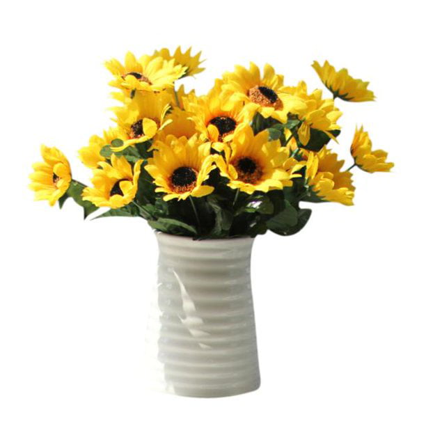BEFINR 30pcs Artificial Fabric Sunflower Heads 4.1 Silk Yellow Sunflower for Home Garden Craft DIY Art Wedding Party Decor