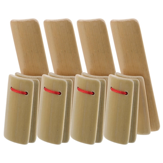 WRITWAA 4PCS Wooden Castanets Musical Instruments in Beige for Rhythm Development and Stage Performance