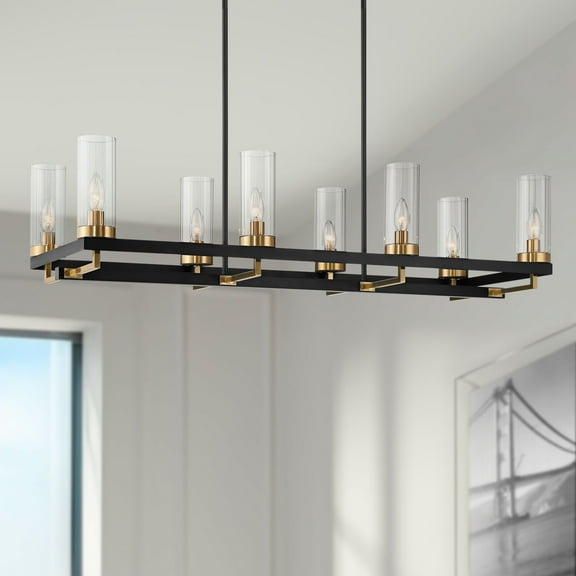 Possini Euro Design Gregory 39 1/4" Mid Century Modern Chandelier Ceiling Light Fixture Dining Room Over Table Kitchen Island 8-Light Black Gold