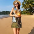 thumbnail image 3 of Easygdp Daisy Flower Field Cow para Vestido Transpirable de Mujer, Vestido Suelto de Manga Corta con Pliegues y Bolsillos para el Verano, 3 of 7
