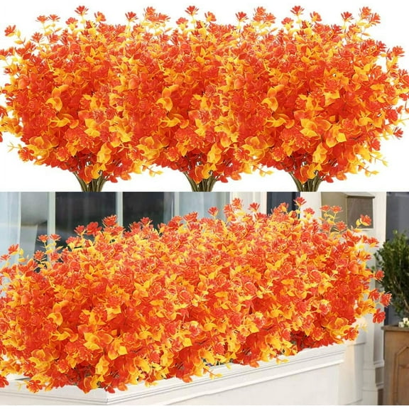 6PACK Artificial Fall Flowers No Fade Autumn Plants, Indoor Outdoor Greenery for Thanksgiving Christmas Wedding Party Home Garden Decor(Gold Yellow)