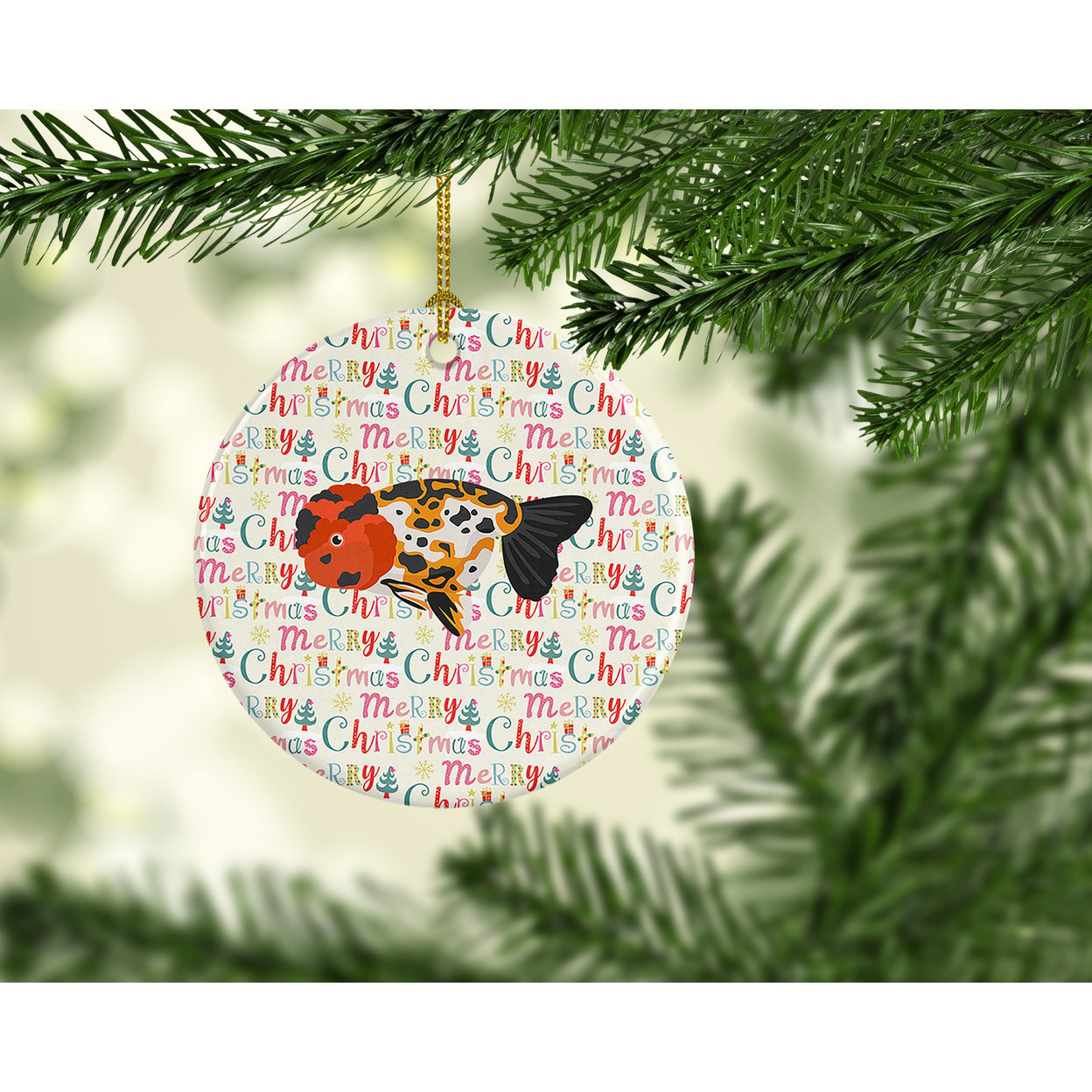 Ranchu Goldfish Christmas Ceramic Ornament 2.8 in x 2.8 in