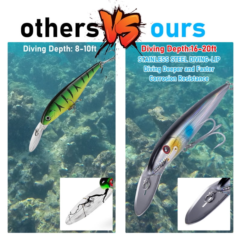 Dr.Fish Deep Diving Trolling Lures 13-20ft Saltwater Hard Fishing Lures 7.3" Deep Diving Jerkbait VMC Treble Hooks Pencil Twitch Bait Heavy Duty Offshore Plugs Striper Mackerel Tuna
