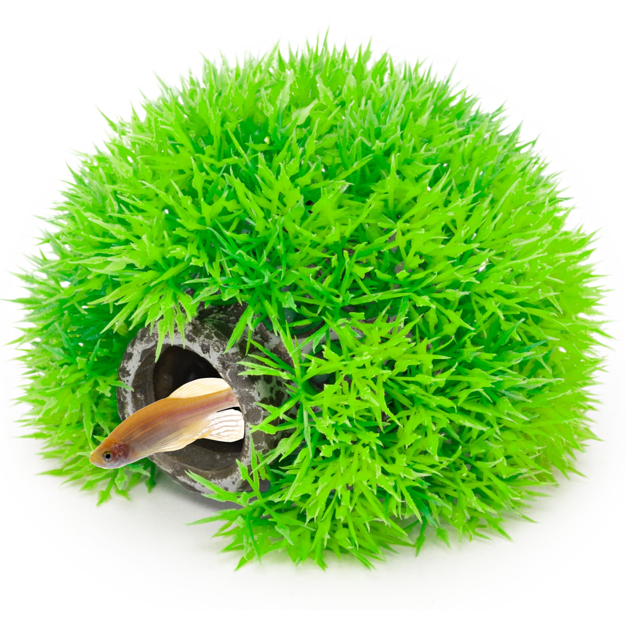 Penn-Plax Deco-Replicas Realistic Green Grass Hideaway with Swim Through Hole - Decoration For Aquariums and Fish Tanks