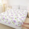 thumbnail image 3 of Manfei Vintage Flowers Twin Sheet Sets,Retro Rustic Leaf Twin Fitted Sheet,Purple Green White Flat Sheet For Men Women,Luxury Bedroom Decor,3-Piece, 3 of 7