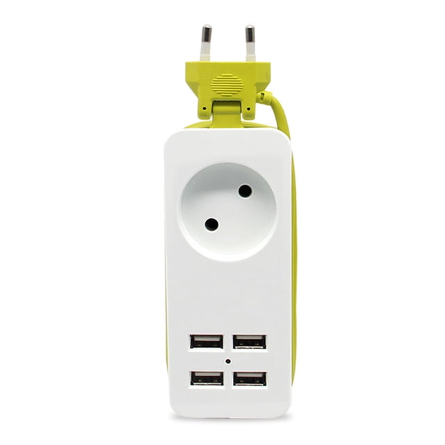 Power Strip 1200W Extensión eléctrica Socket Office Hotel 4 puertos Teléfono móvil USB Cargador de viaje Adaptador de carga de viajes Suministros de casa 1 zócalo, blanco Noticed HA010016-01B