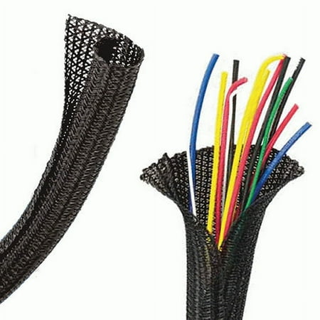 Install Bay F6N075BK - 3/4 Self-Wrapping Split Braid Sleeving Black - 50FT